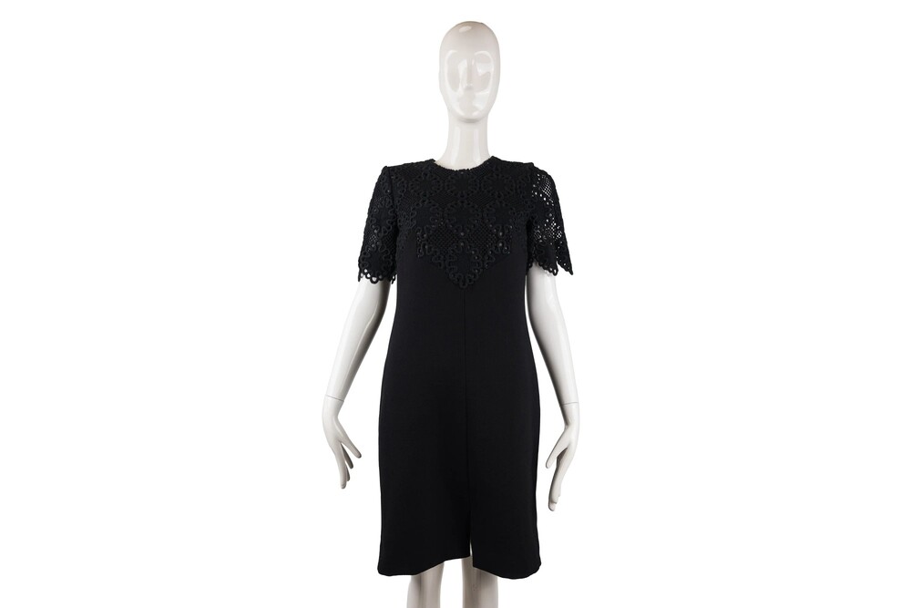 Erdem Black Embroidered Short Sleeve Dress Guipure Lace and Crepe Size M